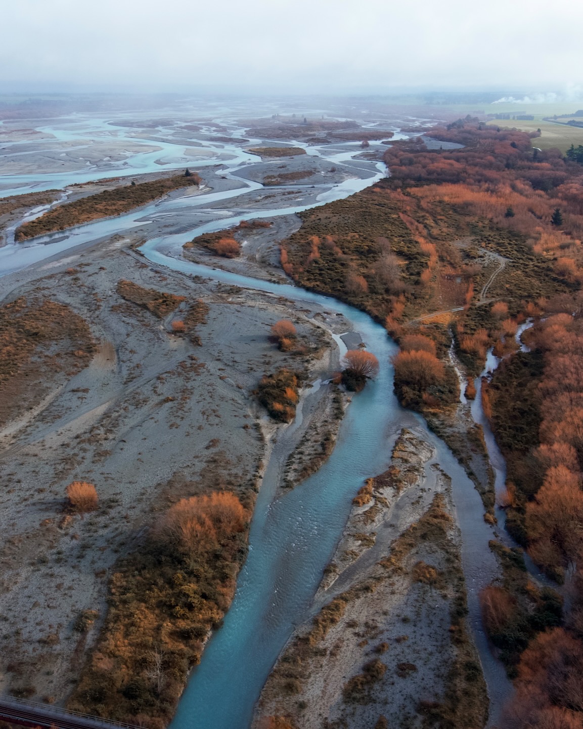 The Rakaia river stretches off into the distance in a low-quality Mini 2 photo